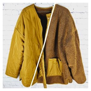 DAILY RITUAL | reversible quilted sherpa plush button up boxy oversized jacket